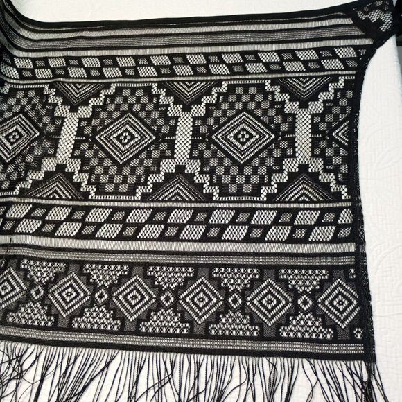 Black Sheer Lace Fringe Swim Cover-Up Sarong Womens One Size - Picture 9 of 10